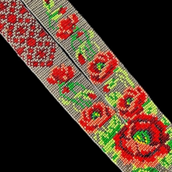 Red Rose Flowers Seed Beaded Necklace Native American Grey Floral L - Picture 4 of 11